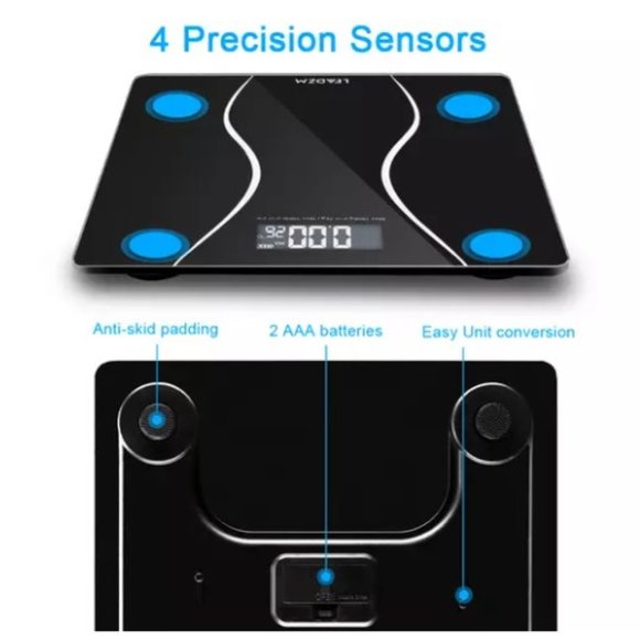 Black Digital Body Weight Bathroom Scale Glass LCD - Picture 3 of 10